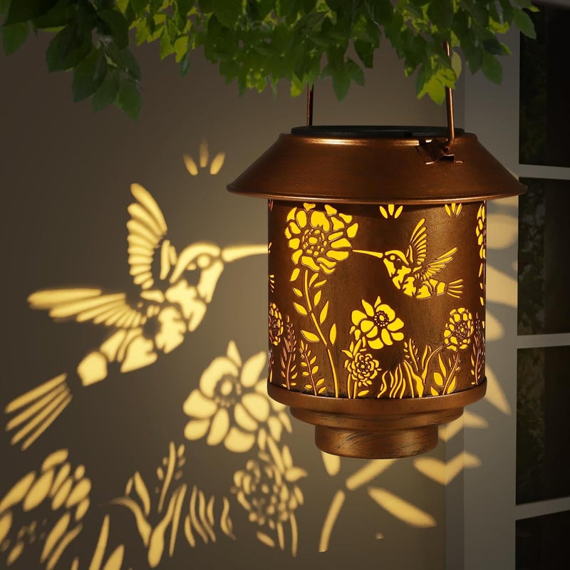 Doogarden Solar Lantern Lights Outdoor Hanging, Solar Lights Outdoor Waterproof,Garden Decor Gifts for Women Mom,Metal Decoration Lanterns for Garden Patio(Hummingbird) - Image 1